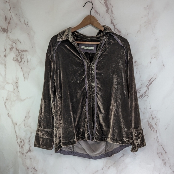 Free People Top Womens XS Brown Crushed Velvet Button Up We The Free Marianne - Picture 2 of 15